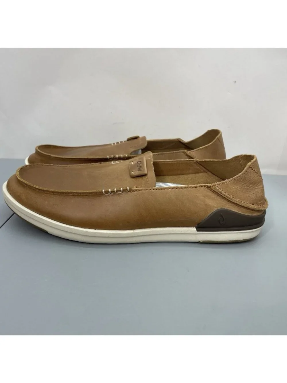 OluKai Kakaha Shoes Loafers Casual Comfort Slip On Leather Brown Mens 13